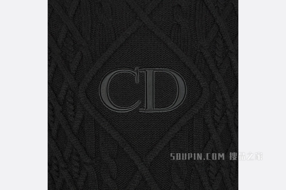 针织衫 黑色羊绒绞花针织“CD”标志