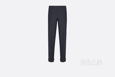 卷边长裤 蓝色羊毛斜纹防水面料超迷你图案