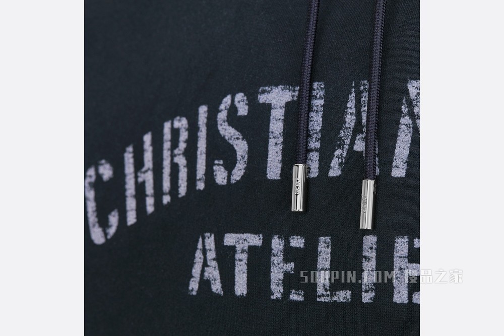 超大版型连帽运动衫 海军蓝色棉质起绒布“Christian Dior Atelier”标志