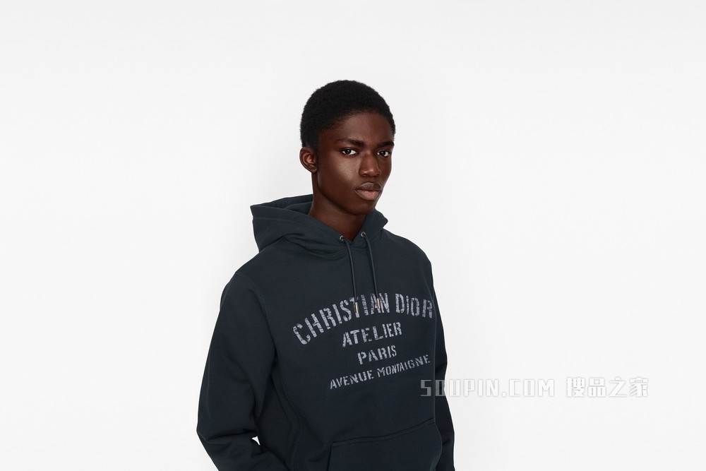 超大版型连帽运动衫 海军蓝色棉质起绒布“Christian Dior Atelier”标志