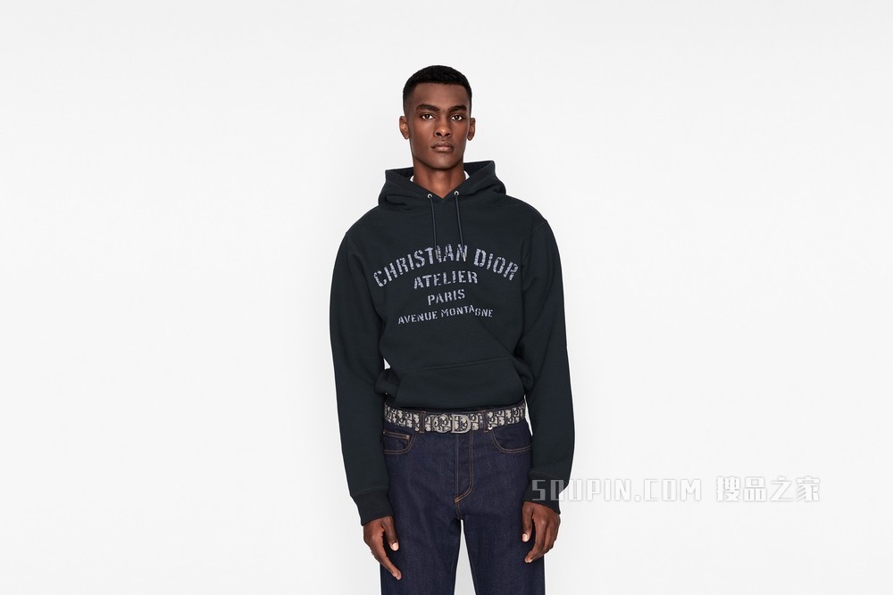 超大版型连帽运动衫 海军蓝色棉质起绒布“Christian Dior Atelier”标志