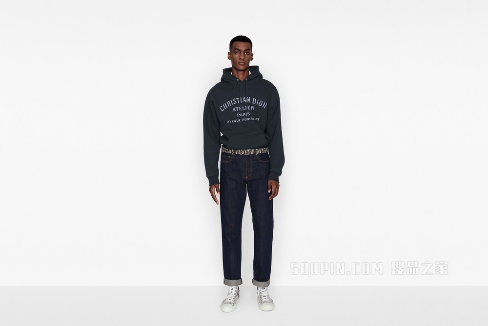 超大版型连帽运动衫 海军蓝色棉质起绒布“Christian Dior Atelier”标志