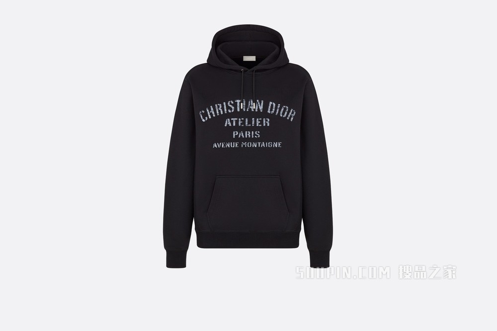 超大版型连帽运动衫 黑色棉质起绒布“Christian Dior Atelier”标志