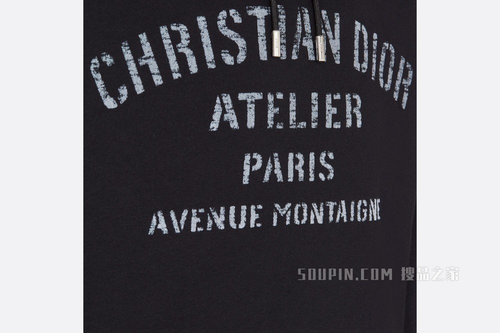超大版型连帽运动衫 黑色棉质起绒布“Christian Dior Atelier”标志