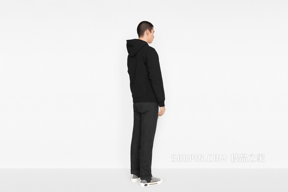 超大版型连帽运动衫 黑色棉质起绒布“Christian Dior Atelier”标志