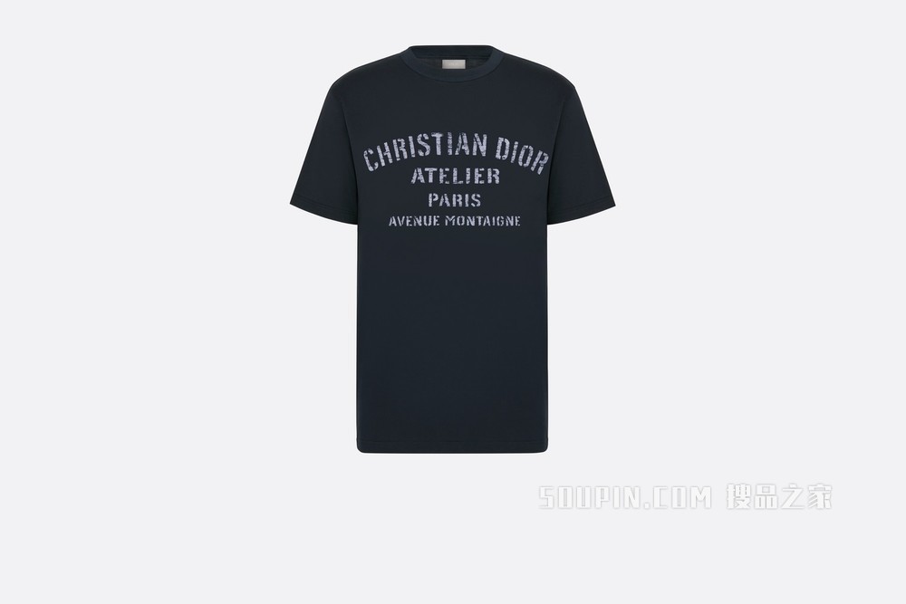 超大版型 T 恤 海军蓝色棉质平纹针织布“Christian Dior Atelier”标志