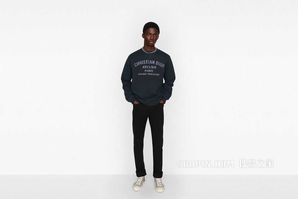 超大版型卫衣 海军蓝色棉质起绒布“Christian Dior Atelier”标志