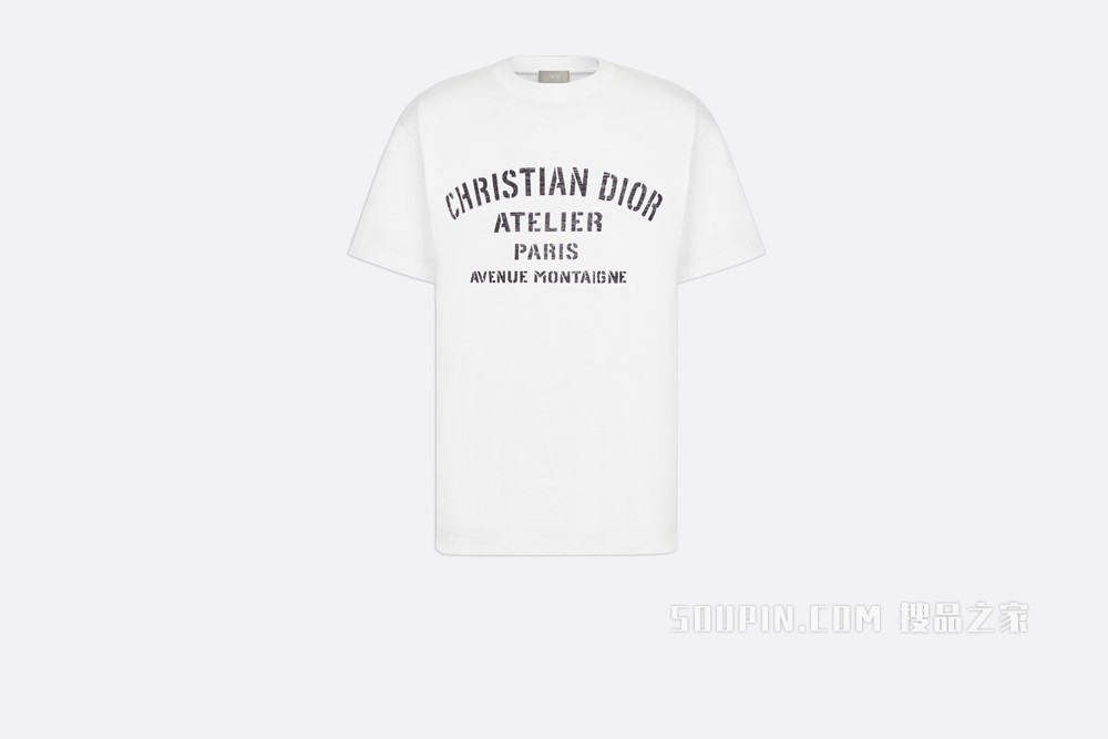 超大版型 T 恤 白色棉质平纹针织面料“CHRISTIAN DIOR ATELIER”标志