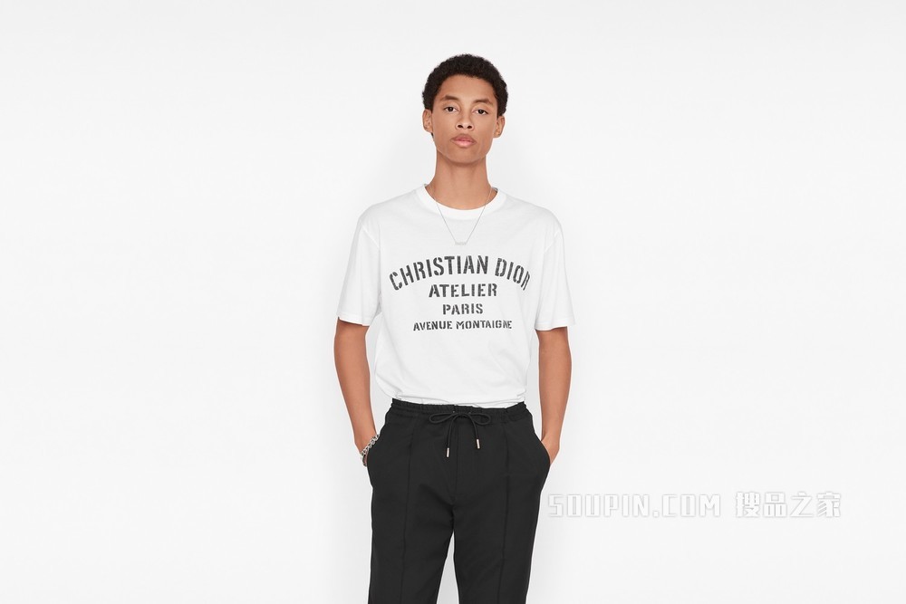 超大版型 T 恤 白色棉质平纹针织面料“CHRISTIAN DIOR ATELIER”标志