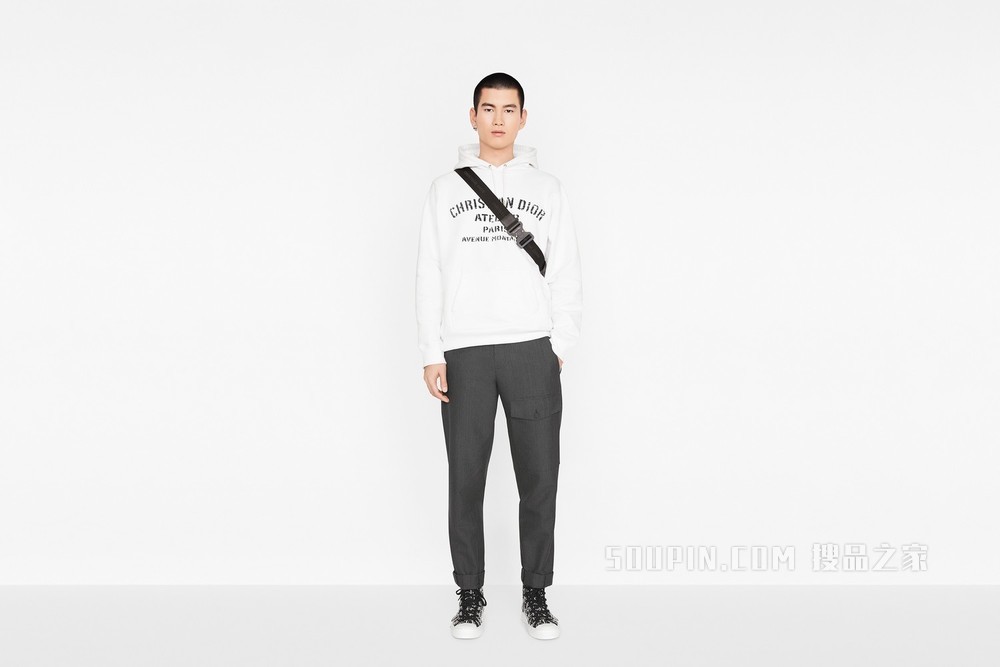 超大版型连帽运动衫 白色棉质起绒布“Christian Dior Atelier”标志
