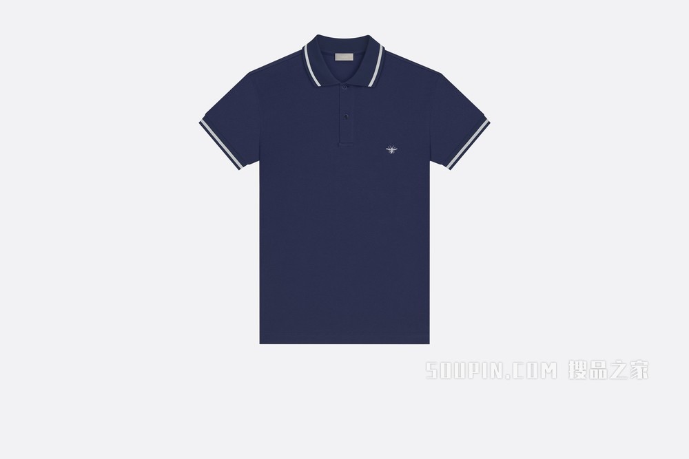 Polo 衫 海军蓝色棉质珠地布小蜜蜂刺绣