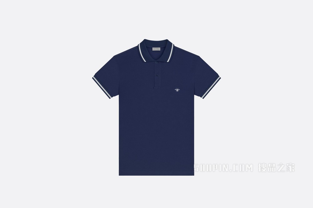 Polo 衫 海军蓝色棉质珠地布小蜜蜂刺绣