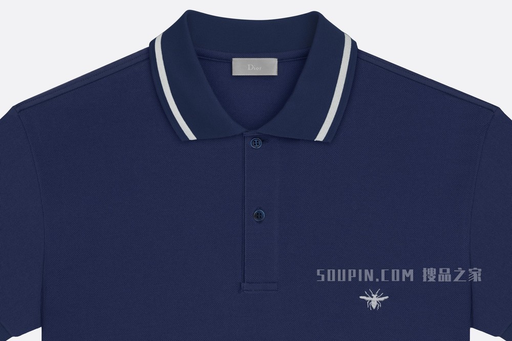 Polo 衫 海军蓝色棉质珠地布小蜜蜂刺绣