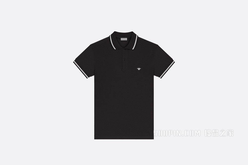 Polo 衫 黑色棉质珠地布小蜜蜂刺绣
