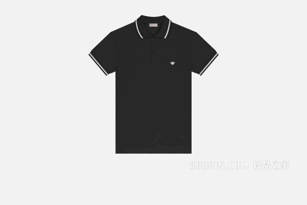 Polo 衫 黑色棉质珠地布小蜜蜂刺绣