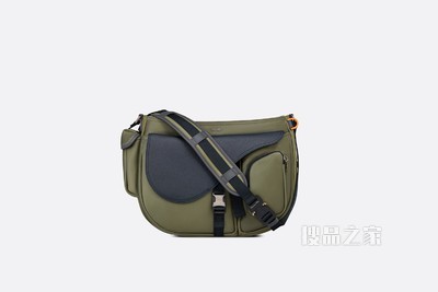 DIOR AND SACAI Saddle Soft 手袋 橄榄色科技面料和海军蓝色粒面牛皮革