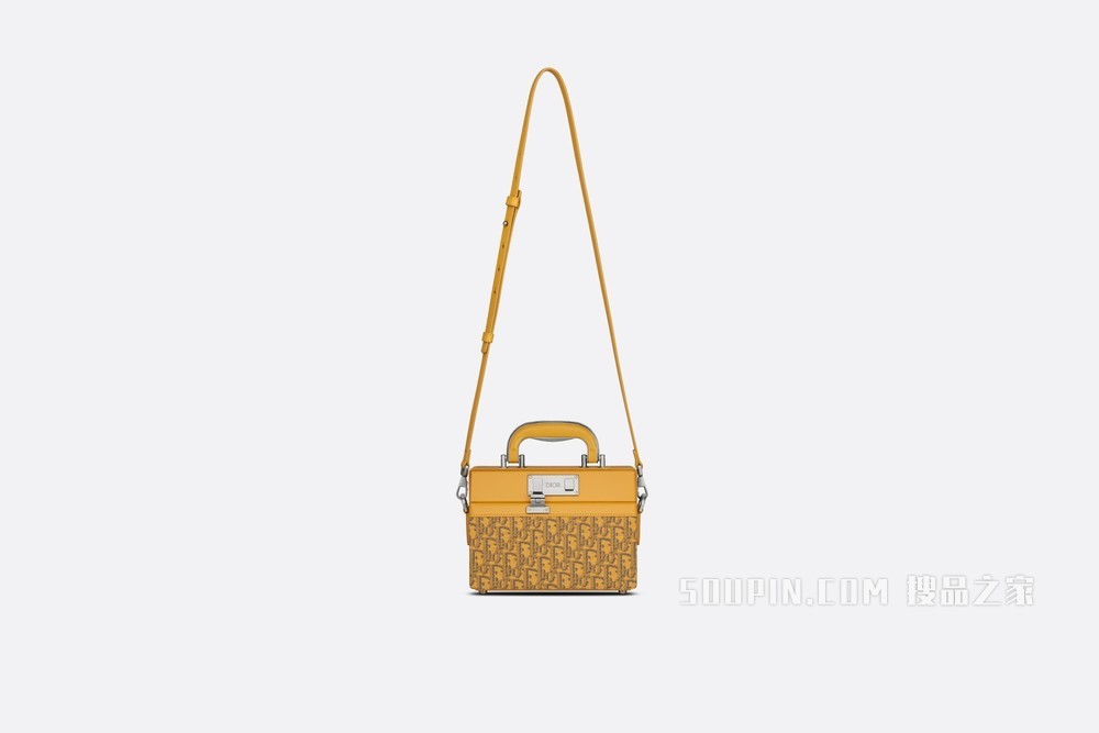 Dior Lock 手袋 金色 Oblique 印花面料和光滑牛皮革