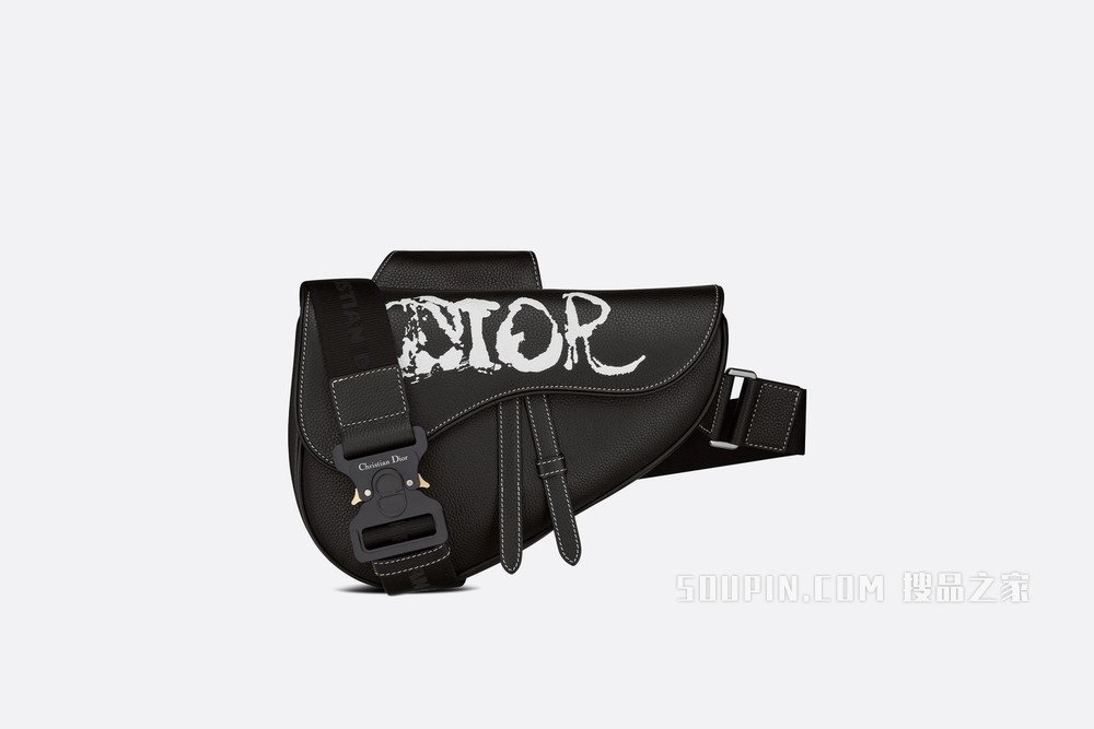 DIOR AND PETER DOIG 马鞍包 黑色粒面牛皮革