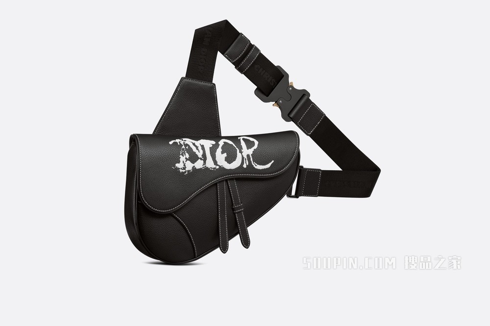 DIOR AND PETER DOIG 马鞍包 黑色粒面牛皮革