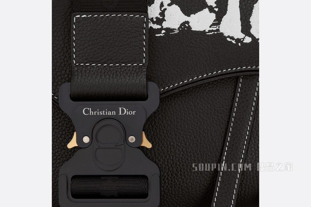 DIOR AND PETER DOIG 马鞍包 黑色粒面牛皮革