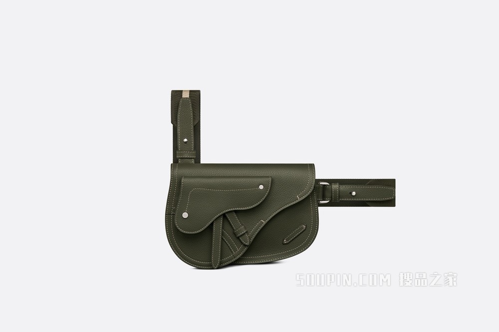 马鞍手拿包 橄榄色粒面牛皮革