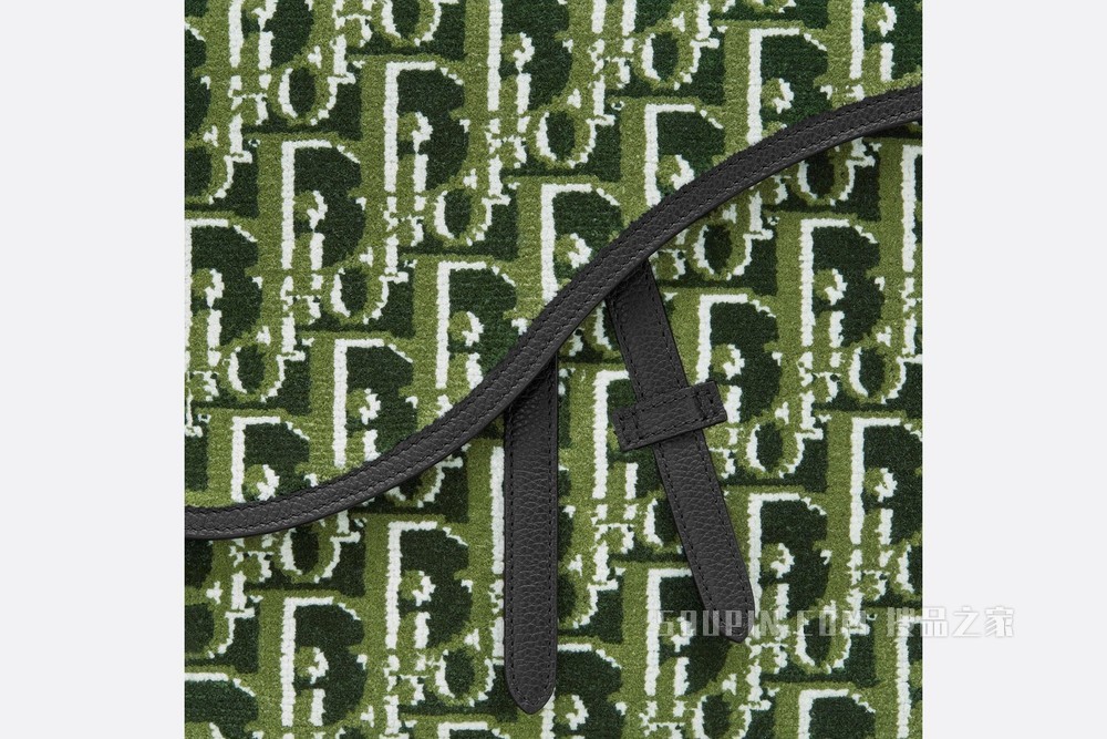 Saddle Soft 手袋 橄榄色 Oblique Tapestry 印花和黑色粒面牛皮革