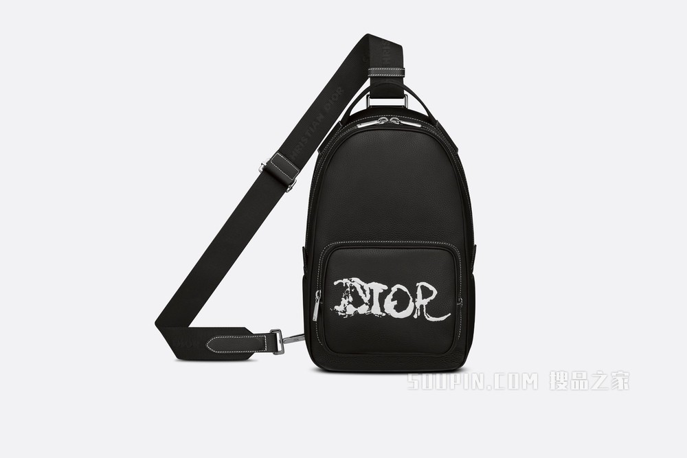 DIOR AND PETER DOIG 单肩包 黑色粒面牛皮革