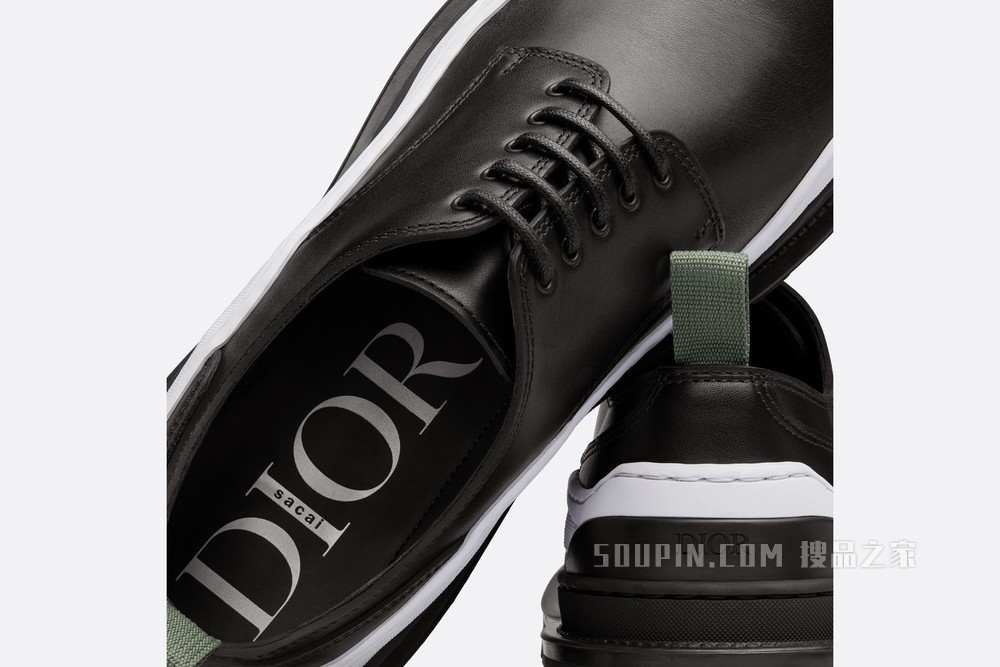 DIOR AND SACAI 德比鞋 黑色光滑牛皮革