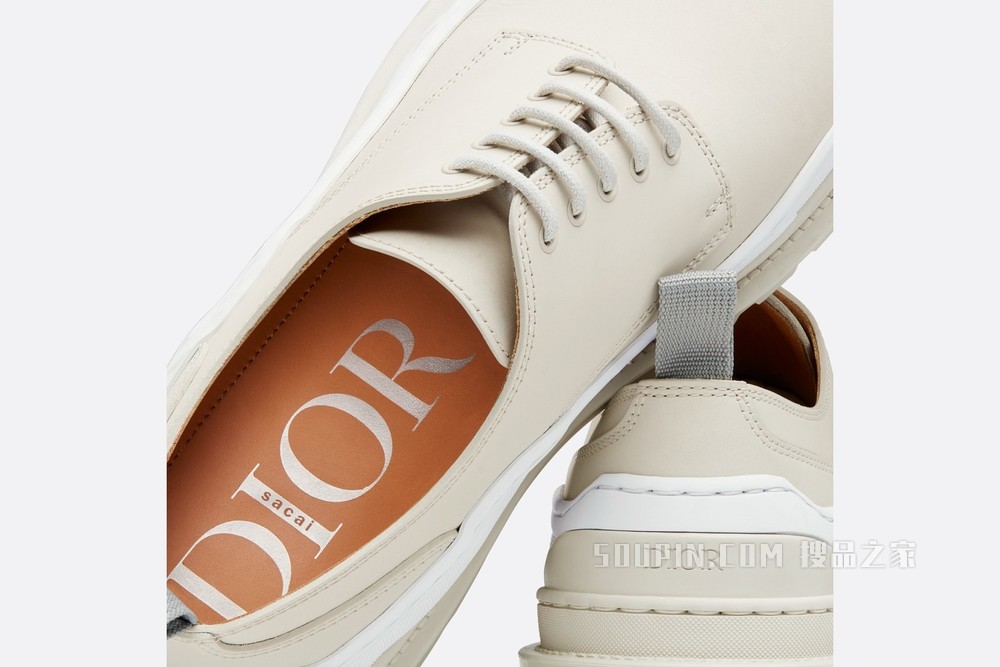 DIOR AND SACAI 德比鞋 奶油白色磨砂牛皮革