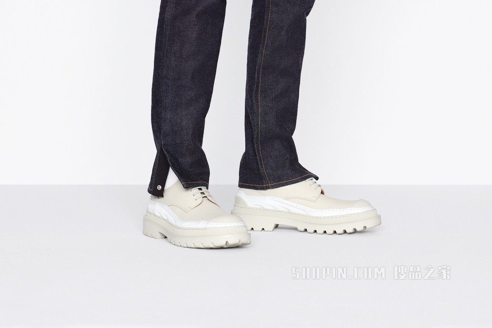 DIOR AND SACAI 德比鞋 奶油白色磨砂牛皮革