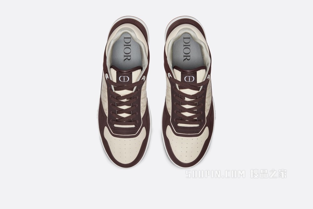 B27 低帮运动鞋 棕色磨砂牛皮革和白色 Oblique Galaxy 印花效果皮革