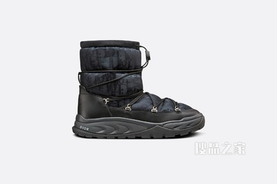 Dior Snow 及踝靴 黑色光滑牛皮革和绗缝科技面料 Oblique Mirage 印花