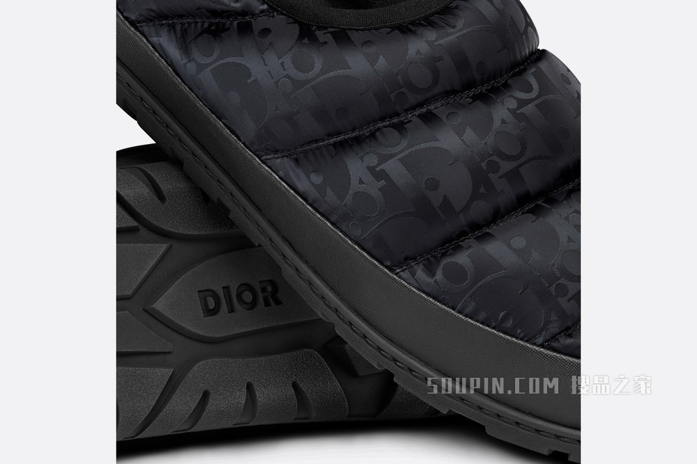 Dior Snow 拖鞋 黑色绗缝科技面料 Oblique Mirage 印花