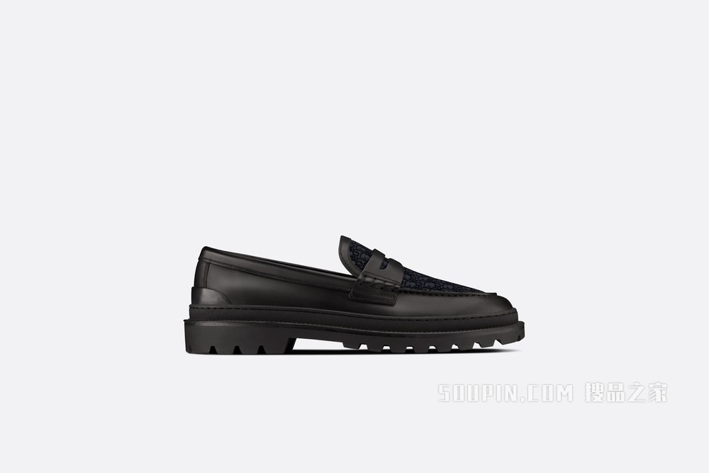 Dior Explorer 乐福鞋 黑色光滑牛皮革和 Oblique 印花