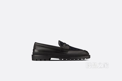 Dior Explorer 乐福鞋 黑色光滑牛皮革和 Oblique 印花