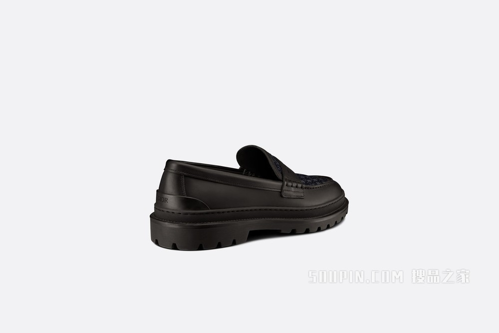 Dior Explorer 乐福鞋 黑色光滑牛皮革和 Oblique 印花