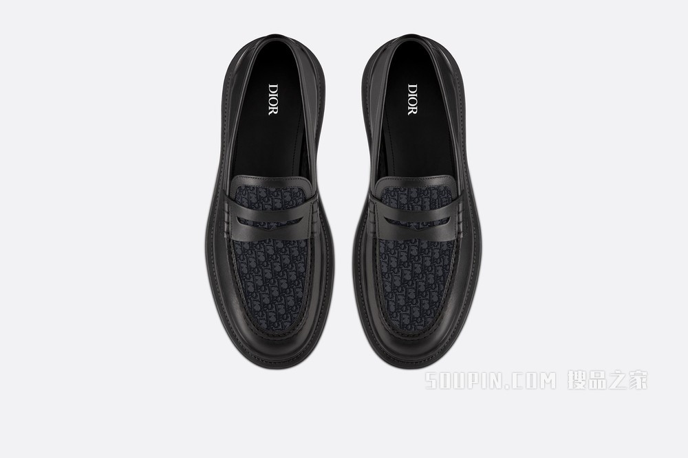 Dior Explorer 乐福鞋 黑色光滑牛皮革和 Oblique 印花