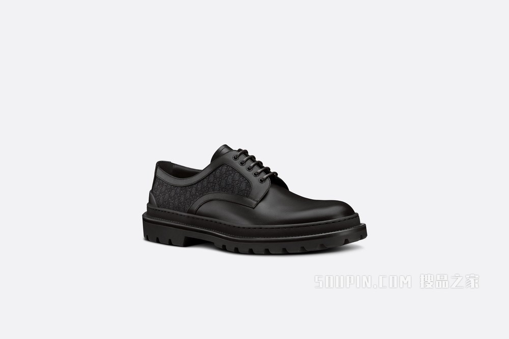 Dior Explorer 德比鞋 黑色光滑牛皮革和 Oblique 印花