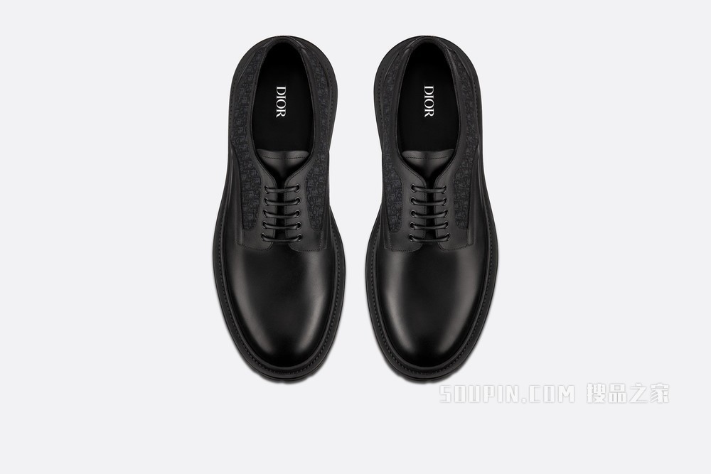 Dior Explorer 德比鞋 黑色光滑牛皮革和 Oblique 印花