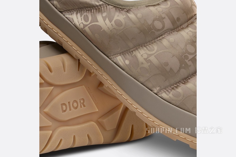 Dior Snow 拖鞋 米色绗缝科技面料 Oblique Mirage 印花