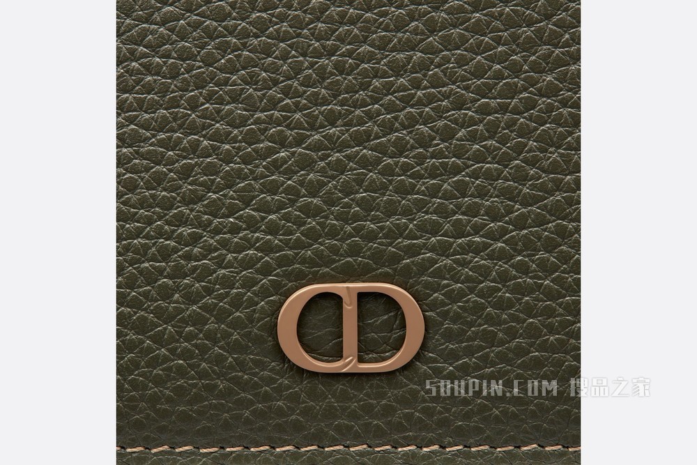 卡夹 橄榄色粒面牛皮革“CD Icon”标志