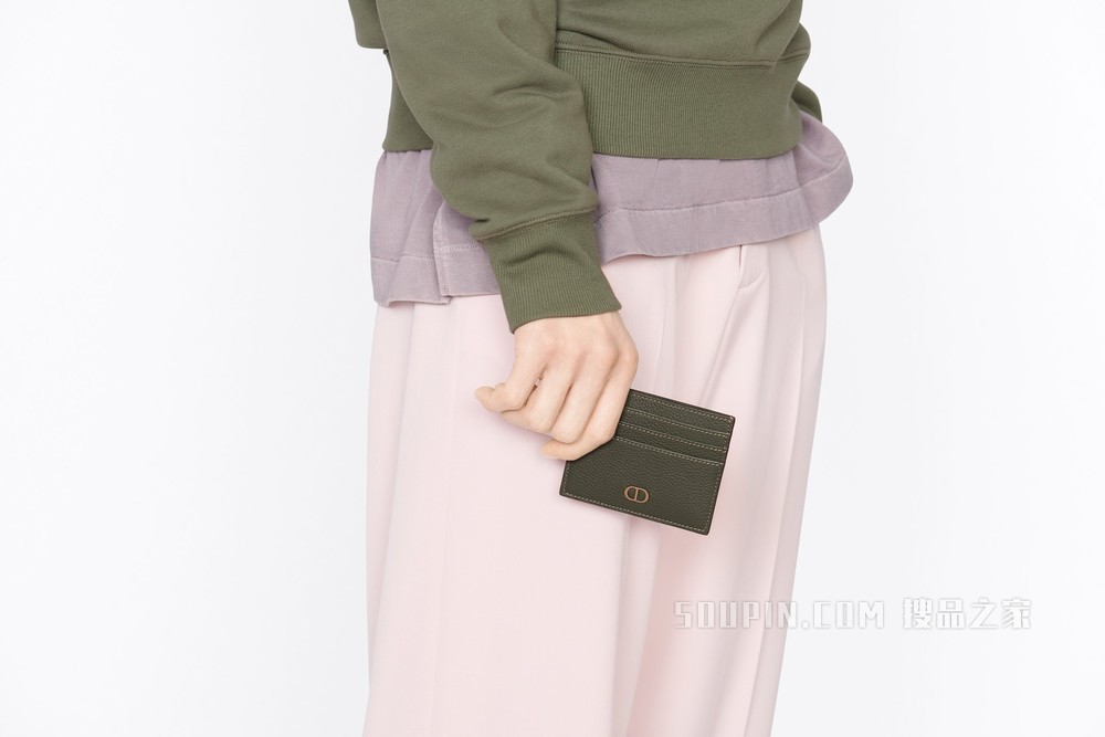 卡夹 橄榄色粒面牛皮革“CD Icon”标志