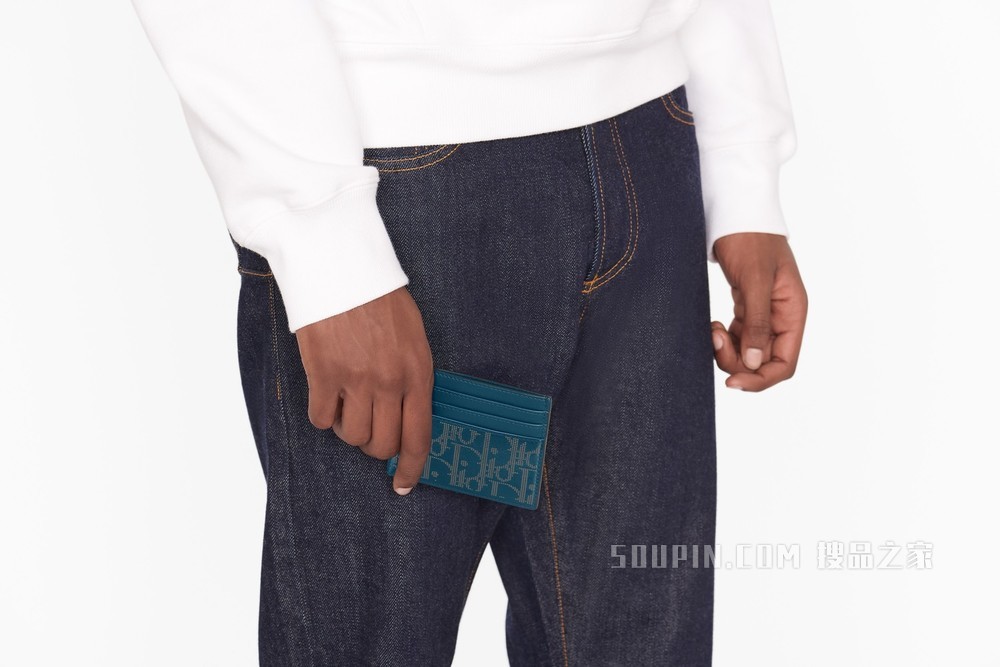 Dior World Tour 卡夹 海军蓝色 Oblique Galaxy 印花效果皮革