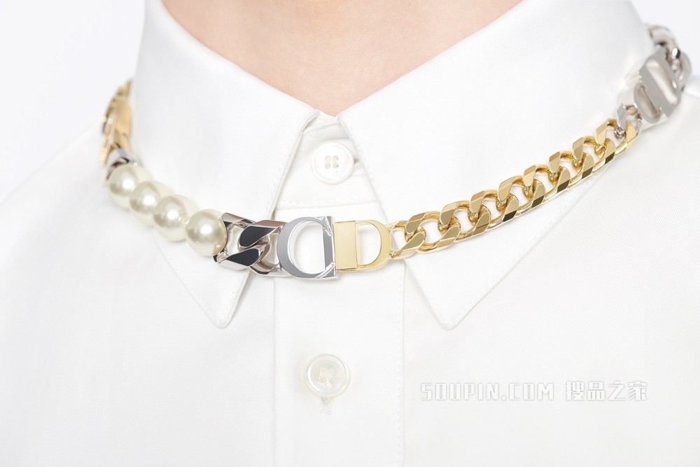 DIOR AND SACAI 项链 金色和银色饰面黄铜搭配白色树脂珠饰