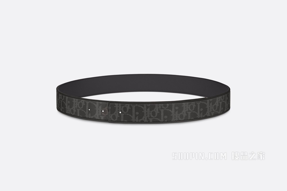 Dior World Tour 双面腰带 35 毫米 Oblique Galaxy 印花效果皮革和黑色光滑牛皮革