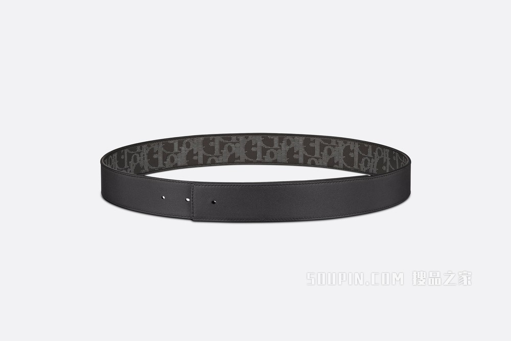 Dior World Tour 双面腰带 35 毫米 Oblique Galaxy 印花效果皮革和黑色光滑牛皮革
