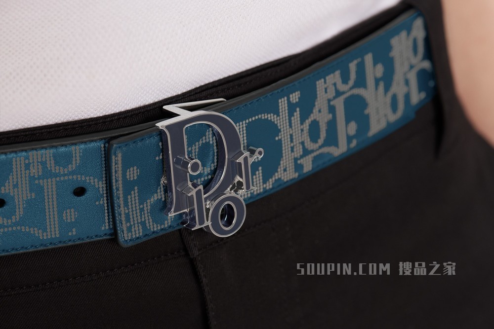 Dior World Tour Dior Oblique 腰带扣 35 毫米金属覆层黄铜和海军蓝色珐琅