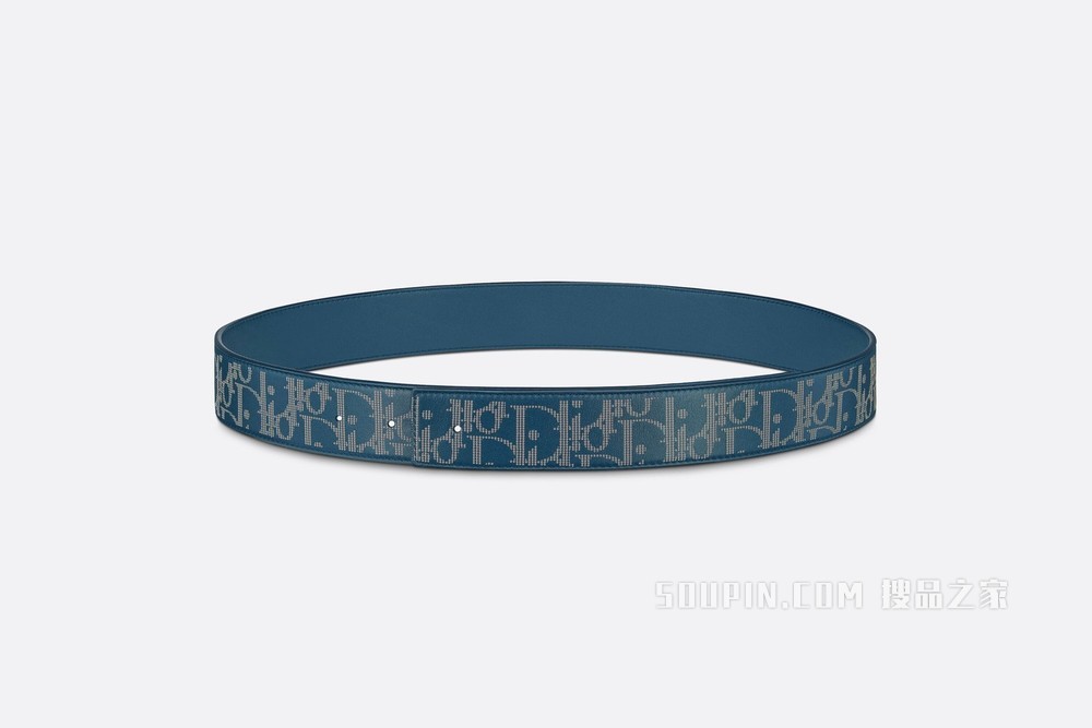 Dior World Tour 双面腰带 35 毫米 Oblique Galaxy 印花效果皮革和海军蓝色光滑牛皮革