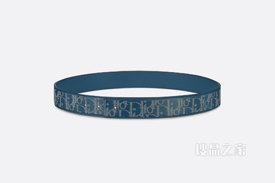 Dior World Tour 双面腰带 35 毫米 Oblique Galaxy 印花效果皮革和海军蓝色光滑牛皮革