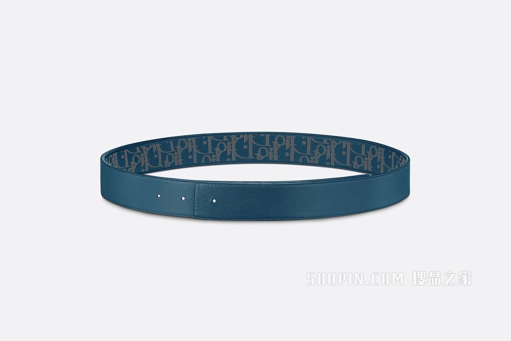 Dior World Tour 双面腰带 35 毫米 Oblique Galaxy 印花效果皮革和海军蓝色光滑牛皮革